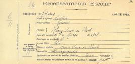Recenseamento escolar de Cecília Brito, filha de Roque Luiz de Brito, moradora em Almoçageme.