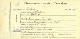 Recenseamento escolar de Albertina Mendes, filha de Francisco Mendes, moradora na Eugaria.