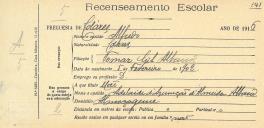 Recenseamento escolar de Alfredo Albano, filha de Tomaz Gil Albano, morador em Almoçageme.