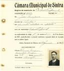 Registo de matricula de cocheiro profissional em nome de José Marques, morador em Sintra, com o nº de inscrição 1062.
