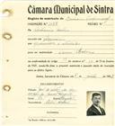 Registo de matricula de cocheiro profissional em nome de António Matos, morador em Palmeiros, com o nº de inscrição 1077.