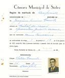 Registo de matricula de carroceiro em nome de Joaquim Firmino Camilo, morador no Pinhal da Nazaré, com o nº de inscrição 2120.