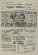 Programa do filme, comédia, "O Bom Samaritano" realizado por Leo McCarey, com a participação de Gary Cooper e Ann Sheridan. 