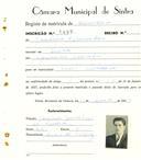Registo de matricula de carroceiro em nome de Justino Fernandes, morador em Sintra, com o nº de inscrição 1897.
