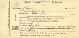 Recenseamento escolar de Felisberto Nunes, filha de Domingos Nunes Carlos, morador em Colares.