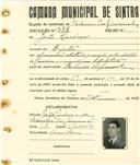 Registo de matricula de cocheiro profissional em nome de João Cardoso, morador em Sintra, com o nº de inscrição 938.