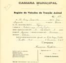 Registo de um veiculo de duas rodas tirado por um animal de espécie asinina destinado a transporte de mercadorias em nome de Luís Soromenho, morador no Estoril.