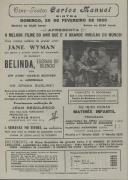 Programa do filme "Belinda, Escrava do Silêncio" realizado por Jean Negulesco com a participação de Lew Ayres, Charles Bickford e A. Moorehead.