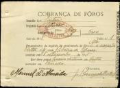 Pagamento do imposto de rendimento de foros de pomares, terras e vinhas referente ao ano de 1915.

