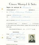 Registo de matricula de carroceiro em nome de Maria Filomena Caetano, moradora em Codiceira, com o nº de inscrição 2074.