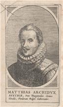 Matthias Archidux Austriae, Dux Burgundiae, Comes Tirolis, Faederati Belgii Gubernator.
