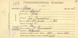 Recenseamento escolar de Manuel Bernardino, filho de José Bernardino, morador na Eugaria.