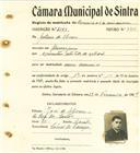 Registo de matricula de carroceiro de 2 ou mais animais em nome de António de Oliveira, morador em Almoçageme, com o nº de inscrição 2164.