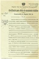 Certificado de casamento Casimiro Moreira Alves e Margarida de Assunção Augusta Gaiola.