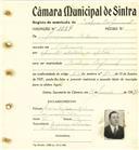 Registo de matricula de cocheiro profissional em nome de Joaquim Ribeiro, morador em Palmeiros, com o nº de inscrição 1057.