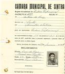 Registo de matricula de cocheiro profissional em nome de António da Cruz, morador em Sintra, com o nº de inscrição 1129.