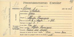 Recenseamento escolar de Artur Henriques, filho de Alfredo Henriques, morador na Praia das Maças.