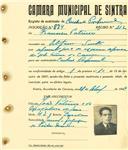 Registo de matricula de cocheiro profissional em nome de Francisco Patrício, morador na Estefânia, com o nº de inscrição 874.