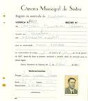 Registo de matricula de carroceiro em nome de António Francisco Moreira, morador em Queluz, com o nº de inscrição 2011.