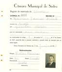 Registo de matricula de carroceiro em nome de Marcolino Francisco Duarte, morador em Sacotes, com o nº de inscrição 2016.