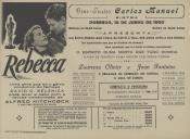Programa do filme "Rebecca" com a participação de Laurence Olivier e Joan Fontaine.