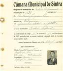 Registo de matricula de cocheiro profissional em nome de António Joaquim Peru, morador em Galamares, com o nº de inscrição 1070.