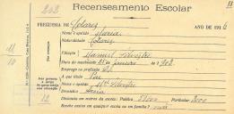 Recenseamento escolar de Maria Silvestre, filha de Manuel Silvestre, moradora na Azoia.