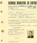 Registo de matricula de cocheiro profissional em nome de António Cristovam, morador em Queluz, com o nº de inscrição 876.