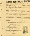 Registo de matricula de cocheiro profissional em nome de Joaquim José Cairo, morador no Ramalhão, com o nº de inscrição 1001.