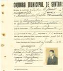 Registo de matricula de cocheiro profissional em nome de Amadeu da Costa Fernandes, morador em Almoçageme, com o nº de inscrição 969.