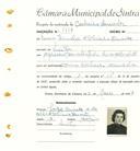 Registo de matricula de cocheiro amador em nome de Maria Emília de Oliveira Duarte, moradora em Sintra, com o nº de inscrição 1192.