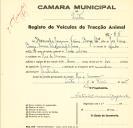 Registo de um veiculo de duas rodas tirado por dois animais de espécie bovina destinado a transporte de mercadorias em nome de Manuel Joaquim Vieira Borga, morador em Rio de Mouro.