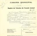 Registo de um veiculo de duas rodas tirado por dois animais de espécie bovina destinado a transporte de mercadorias em nome de Domingos Pedro Antunes, morador na Pernigem.