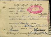 Pagamento do imposto de rendimento de foros de pomares, terras e vinhas referente ao ano de 1912.
