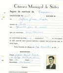 Registo de matricula de carroceiro em nome de Rogério Guerra Rosado, morador em Sintra, com o nº de inscrição 2132.