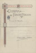 Diploma de Funções Públicas nomeando José Alfredo da Costa Azevedo como Ajudante do Escrivão do 1º Ofício da Vara Cível da Comarca de Lisboa.