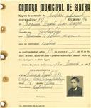 Registo de matricula de cocheiro profissional em nome de Joaquim Duarte Vida Larga, morador em Pero Pinheiro, com o nº de inscrição 851.
