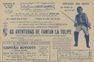 Programa do filme "As aventuras de Fanfan La Tulipe" realizado por Christian Jaque com a participação de Gina Lollobrigida e Gerald Philipe.