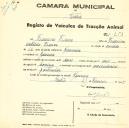 Registo de um veiculo de duas rodas tirado por dois animais de espécie bovina destinado a transporte de mercadorias em nome de Francisco Franco, morador em Gouveia.