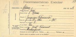 Recenseamento escolar de José Feliciano, filho de Joaquim Feliciano, morador em Almoçageme.