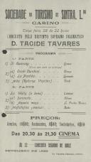Programa de espetáculos com a participação do soprano Tagide Tavares.