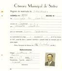 Registo de matricula de carroceiro em nome de Ângelo dos Santos, morador no Cacém, com o nº de inscrição 2044.