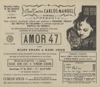 Programa do filme "Amor 47" com a participação de Hilde Krahl e Karl John.