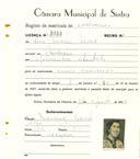 Registo de matricula de carroceiro em nome de Rosa Maria Neves, moradora em [Cortesia], com o nº de inscrição 2023.