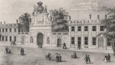 Fotografia de uma litografia do Campo de Seteais e fachada principal do Palácio.