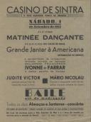 Programa de matiné dançante com a participação de bailarinos franceses, Ivonne e Farrar, Judite Victor, cantora lírica, e Mário Nicolau, cantor, no dia 01 de setembro de 1945.