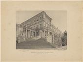 Escadaria e colunnata da fachada lateral do Palácio Real de Queluz [Material gráfico]. – [S.l.] : Emílio Biel & Cª, [18--]. – 1 impressão tipográfica : papel, p & b ; 19 x 25 cm.