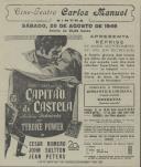 Programa do filme "Capitão do Castelo" com a participação de Cesar Romero, Jonh Sultton e Jean Peters. 