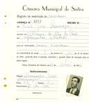 Registo de matricula de carroceiro em nome de João José Domingos, morador na Ribeira de Rio de Cões, com o nº de inscrição 2013.