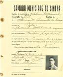 Registo de matricula de cocheiro profissional em nome de Fernando Pimentel de Moura, morador em Belas, com o nº de inscrição 777.
